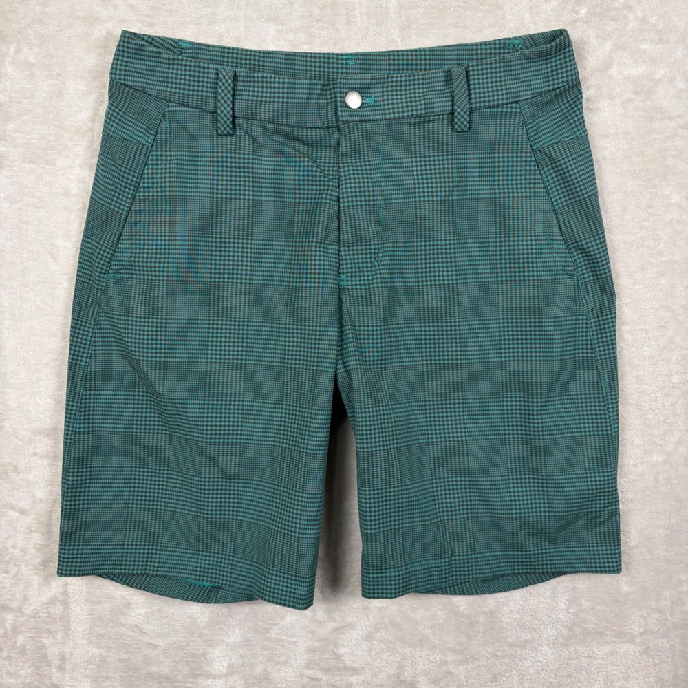 Lululemon Mens Shorts 34 Kahuna Green Black Glen Plaid Check City Golf Stretch